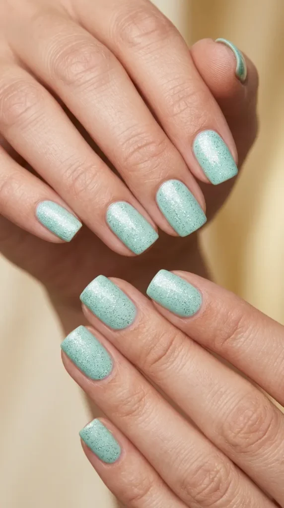 Mint Green Sparkle Nails