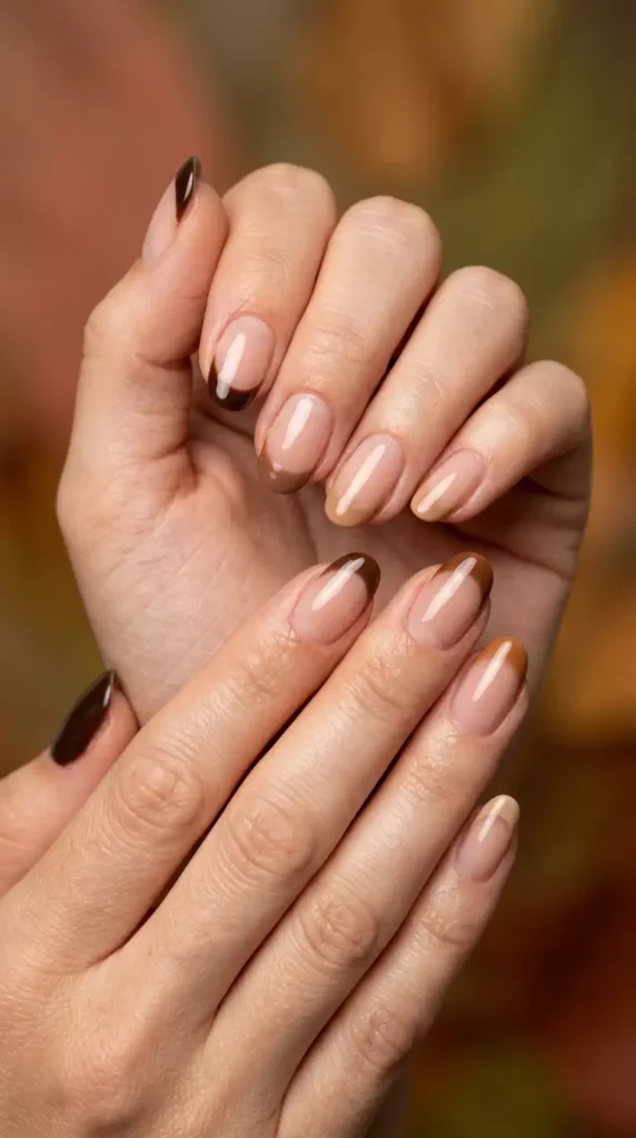 Mixed Brown French Tip Nails