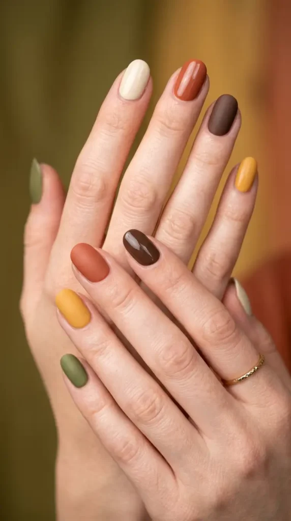 Mixed Earth Tone Skittle Nails