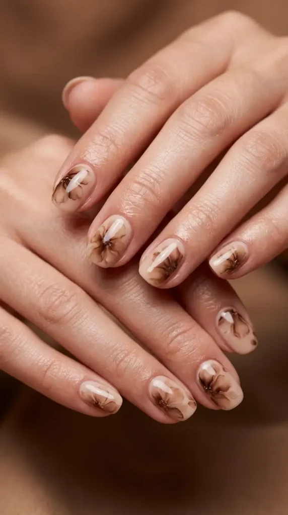 Mocha Bloom Floral Nails
