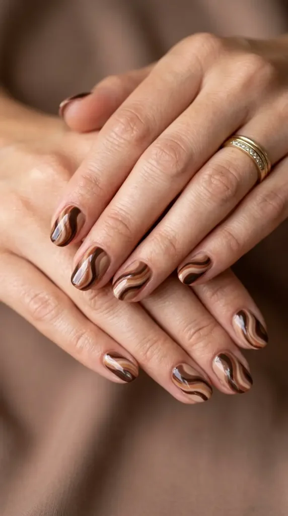 Mocha Brown Swirl Nail Art