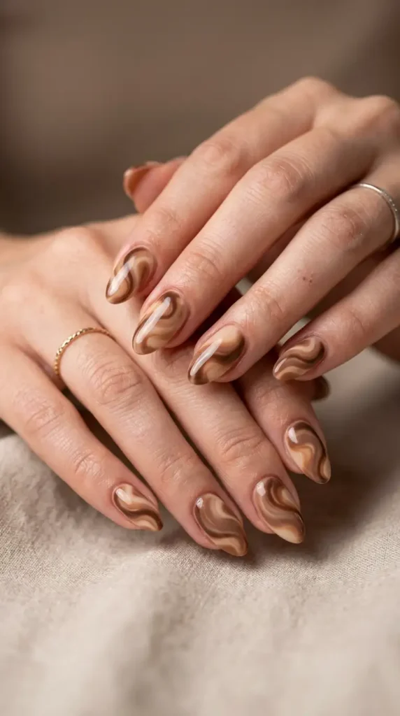 Mocha Swirl Gel Nails