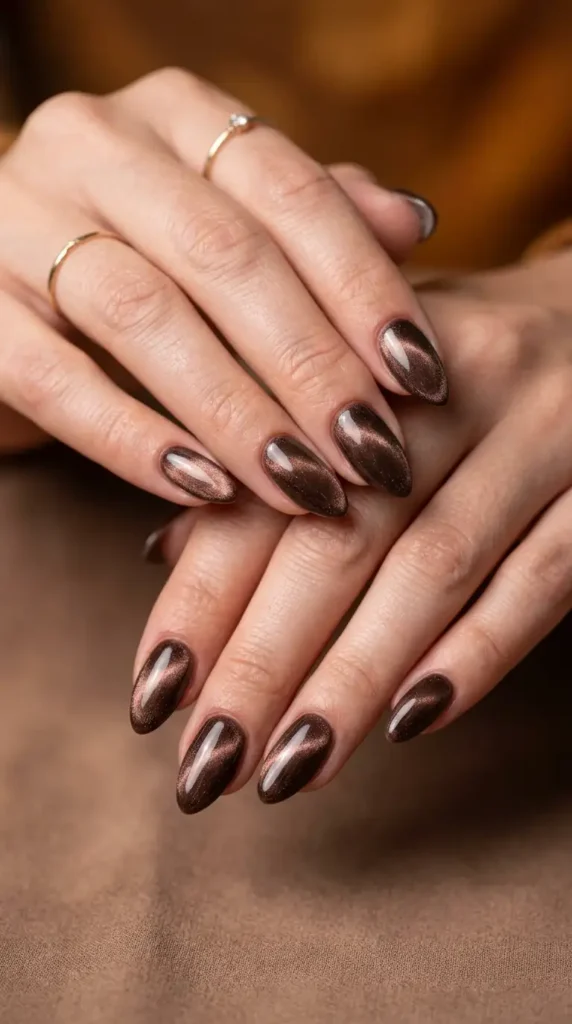 Mocha Velvet Cat Eye Nails