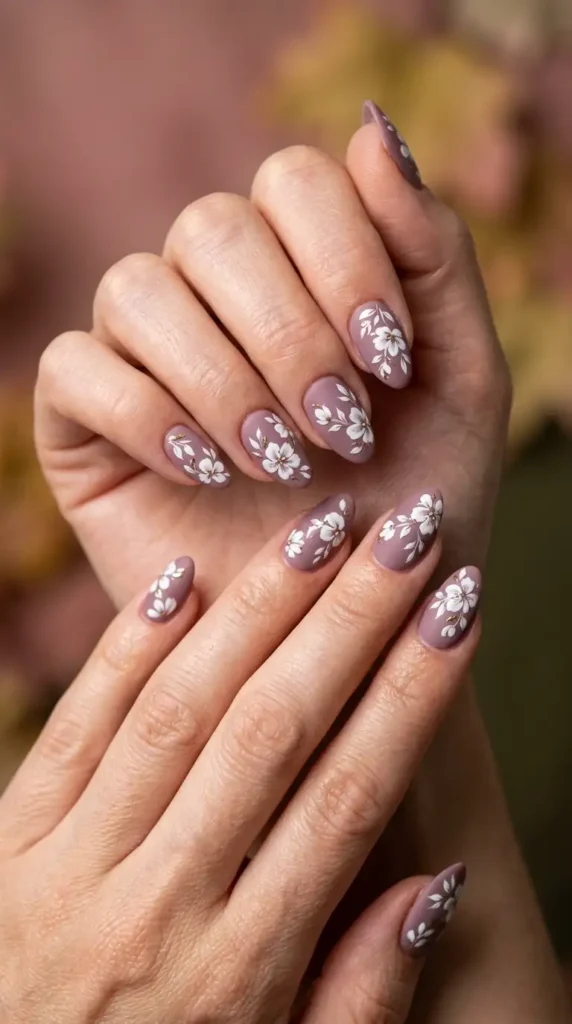 Moody Mauve Floral Gel Nails