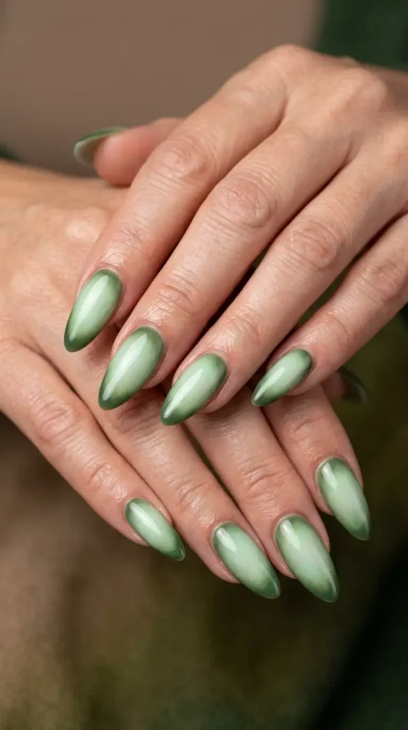 Moss Green Aura Nails