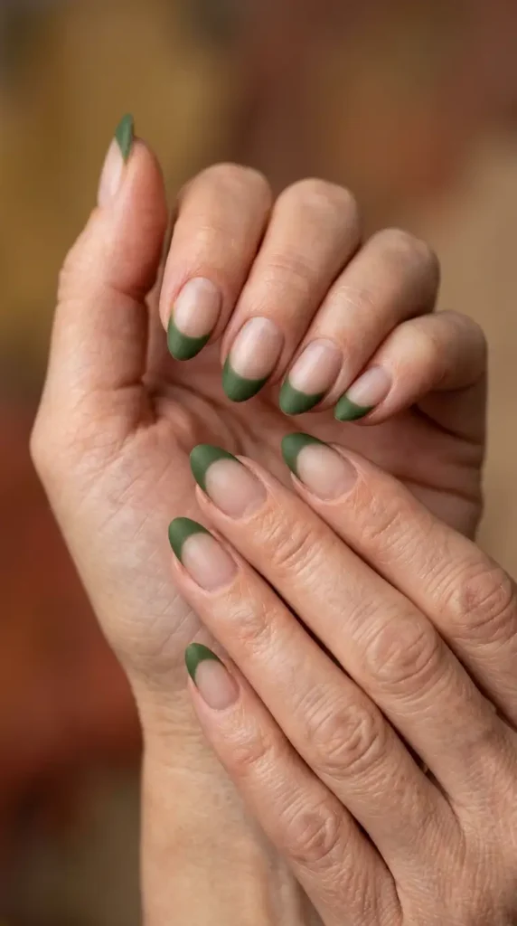 Moss Green French Tips with Matte Finish