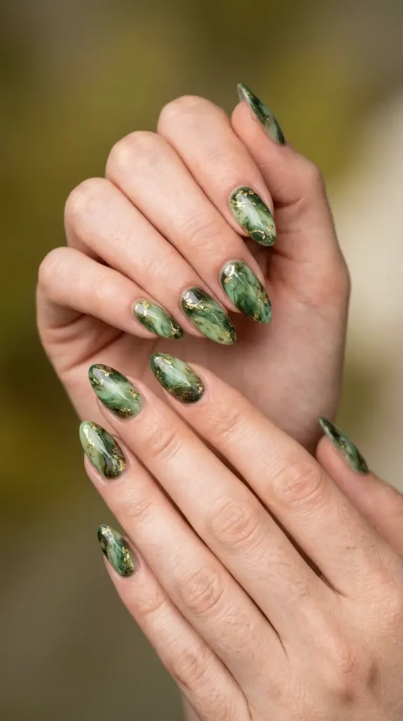 Moss Green Marble Nails