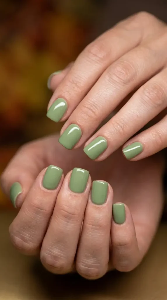 Moss Green Minimal Nails