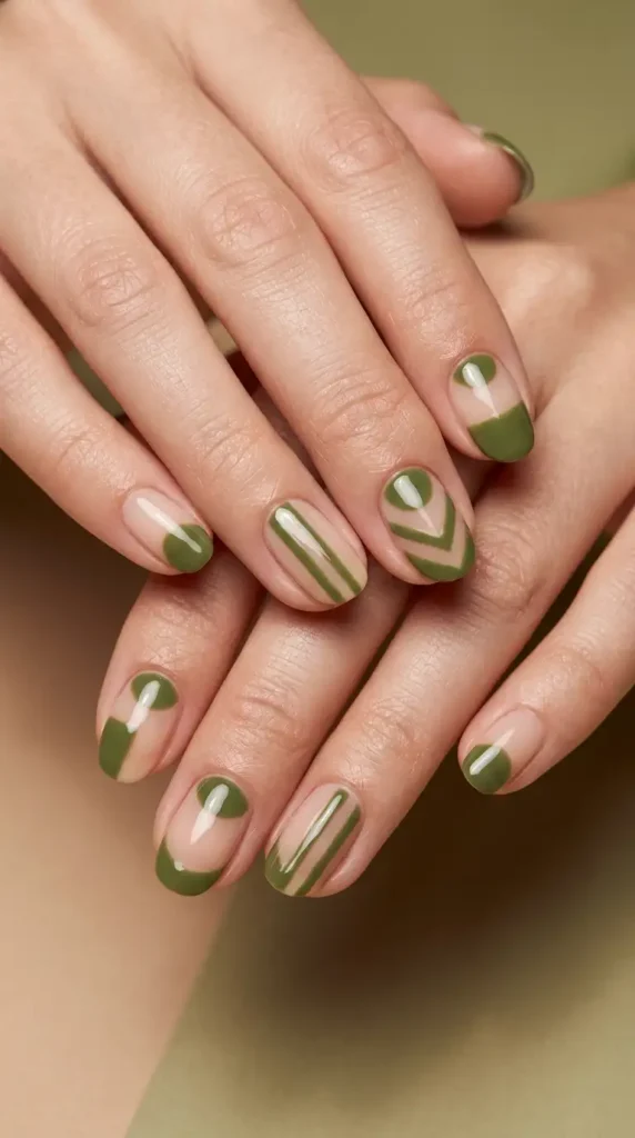 Moss Green Negative Space Nails