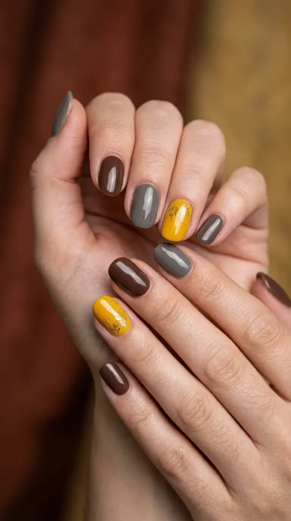 Mustard Yellow Accent Nails