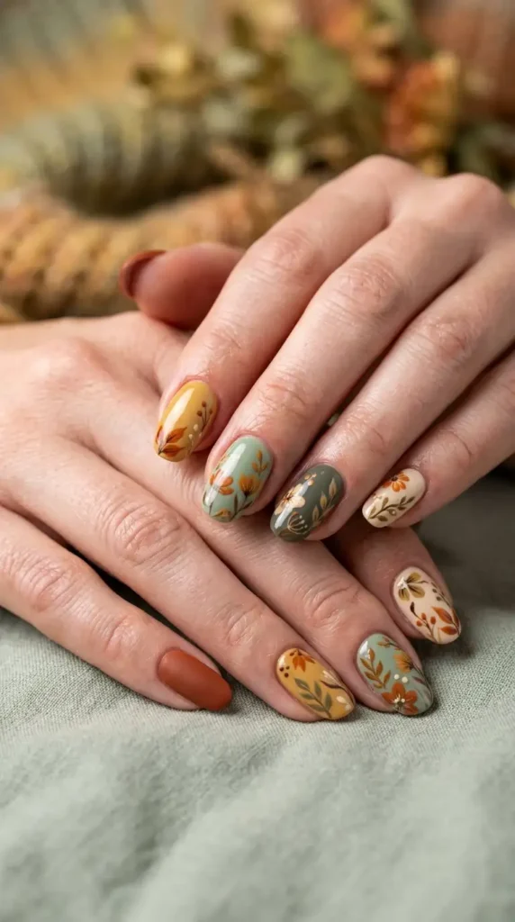 Muted Floral Skittle Nails
