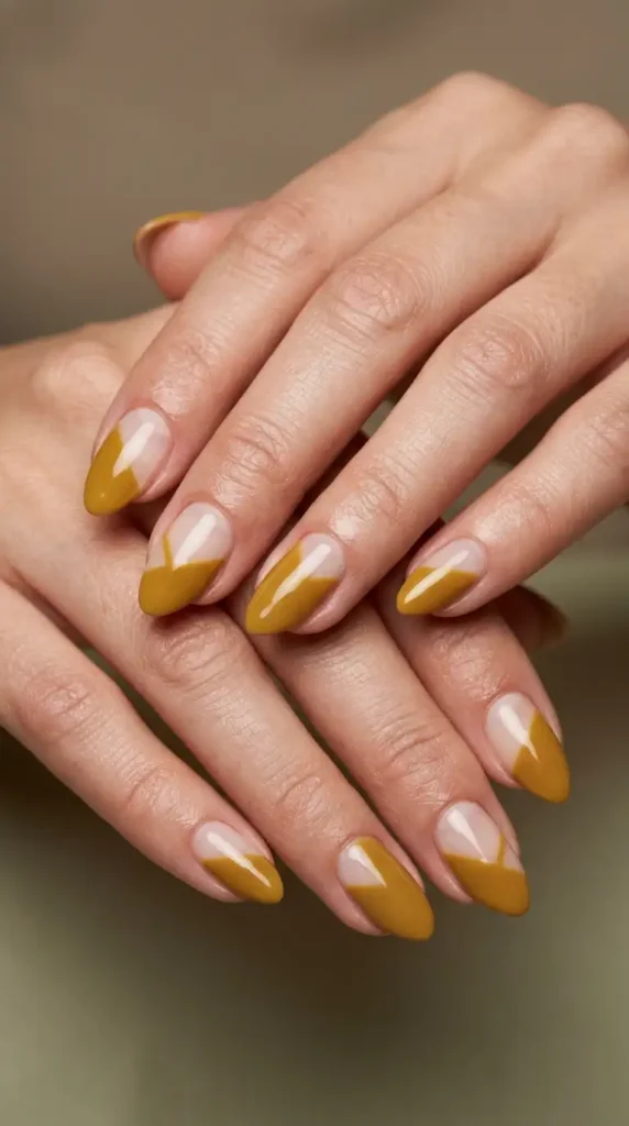 Muted Mustard Color Block Nails