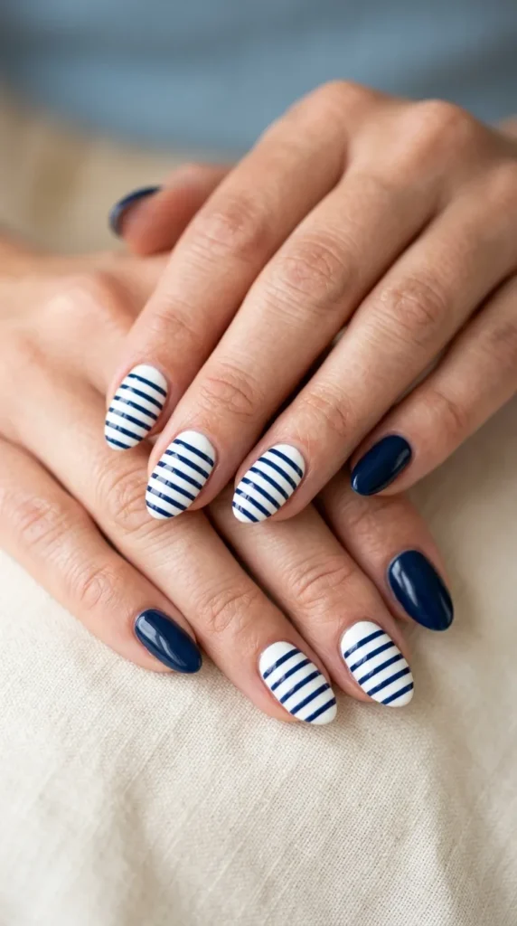 Nautical stripe nail art