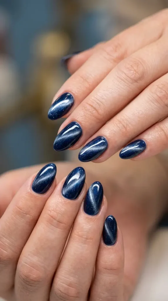 Navy Blue Cat Eye Nails