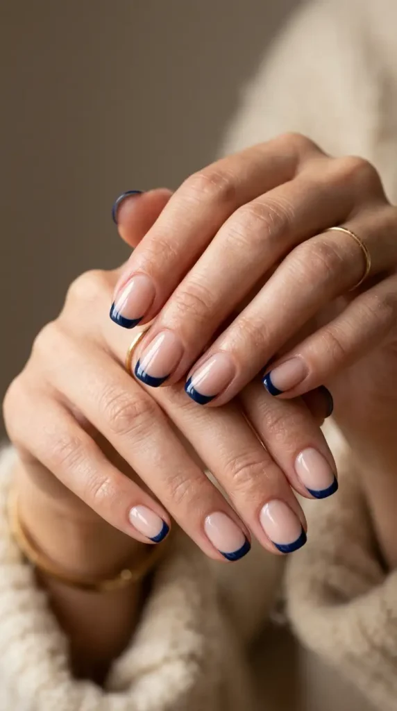 Navy Blue French Tips for Cozy Fall Looks