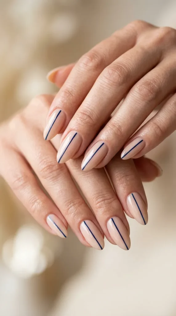 Navy Minimalist Line Nails