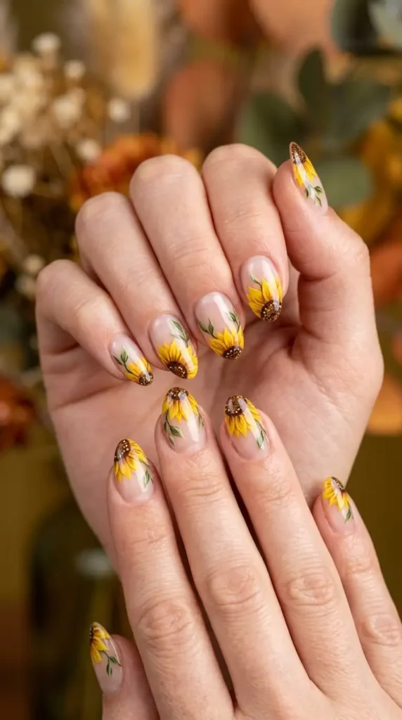 Negative Space Sunflower Nails
