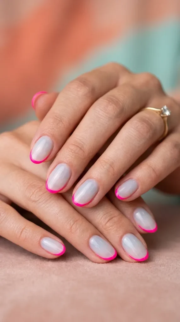 Neon Pink Outline Nails