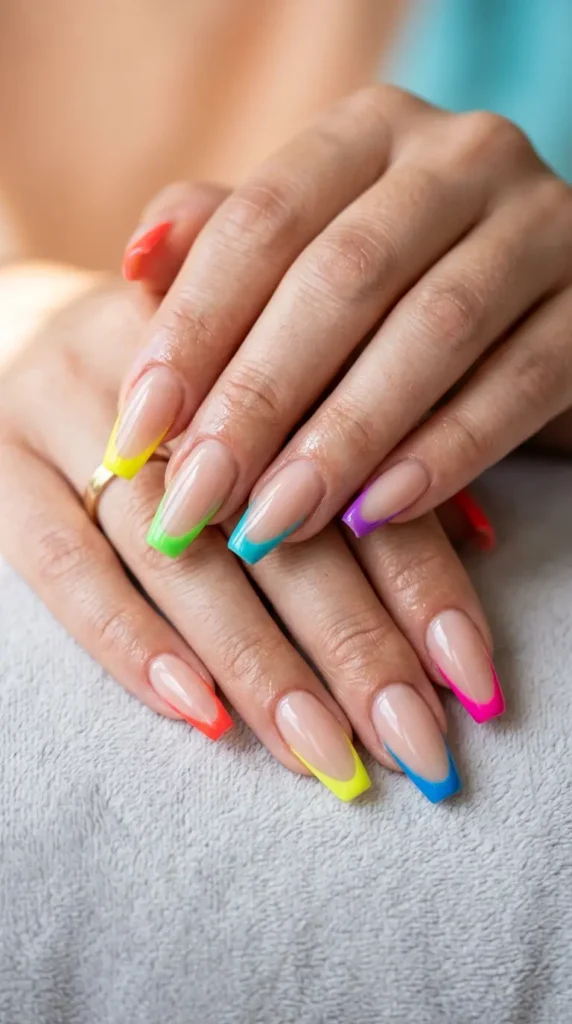 Neon Rainbow French Tips