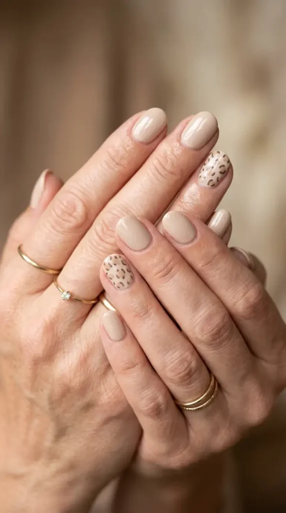 Neutral Animal Print Accent Nails