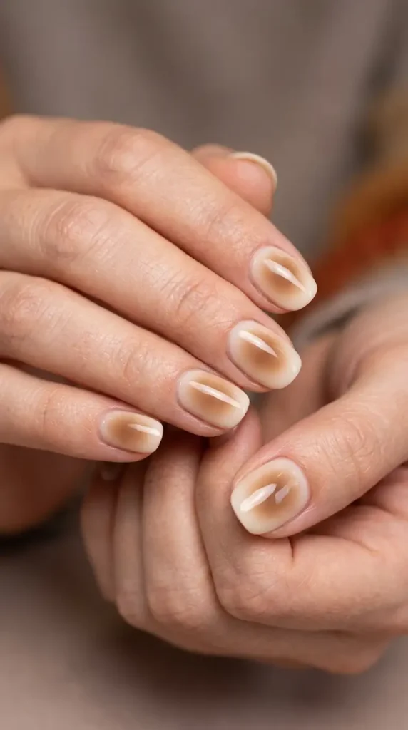 Neutral Aura Nails with Brown Halo