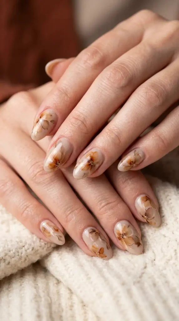 Neutral Autumn Bloom Nails