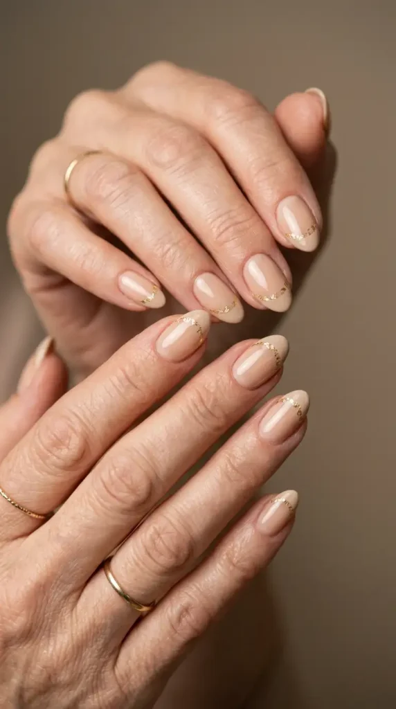 Neutral Beige French Tips with Gold Foil