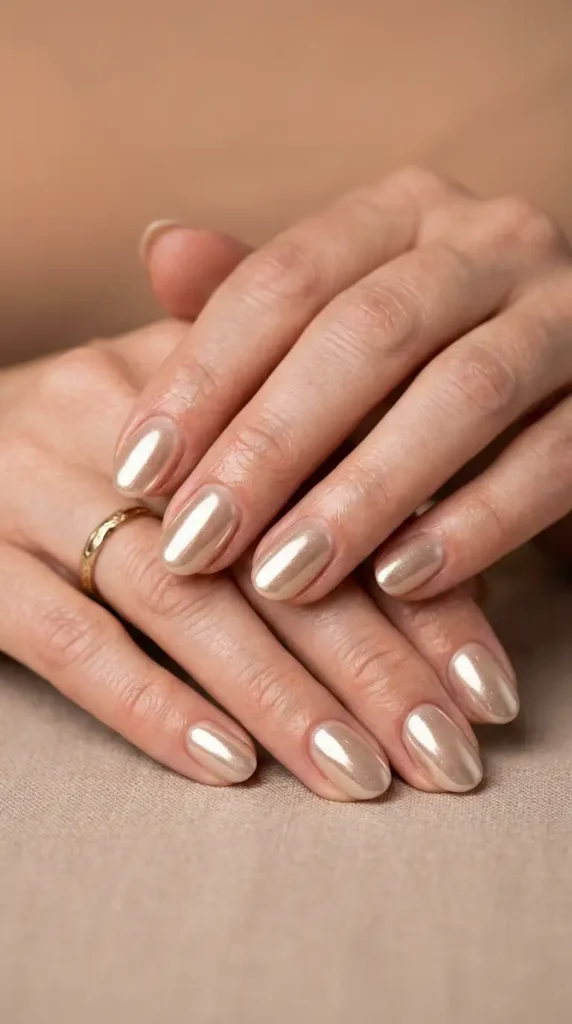 Neutral Chrome Glaze Nails