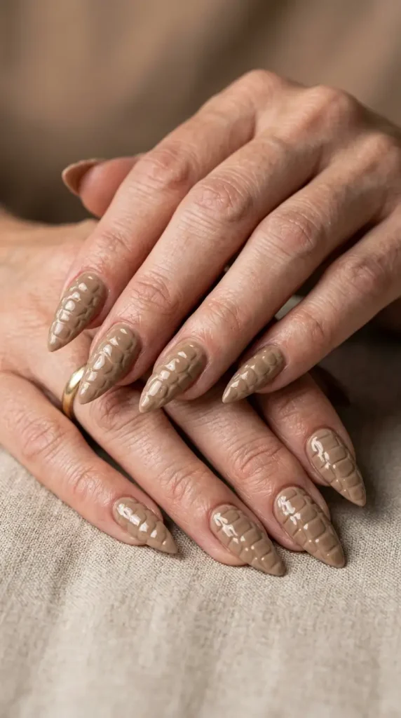 Neutral Croc Print Stiletto Nails