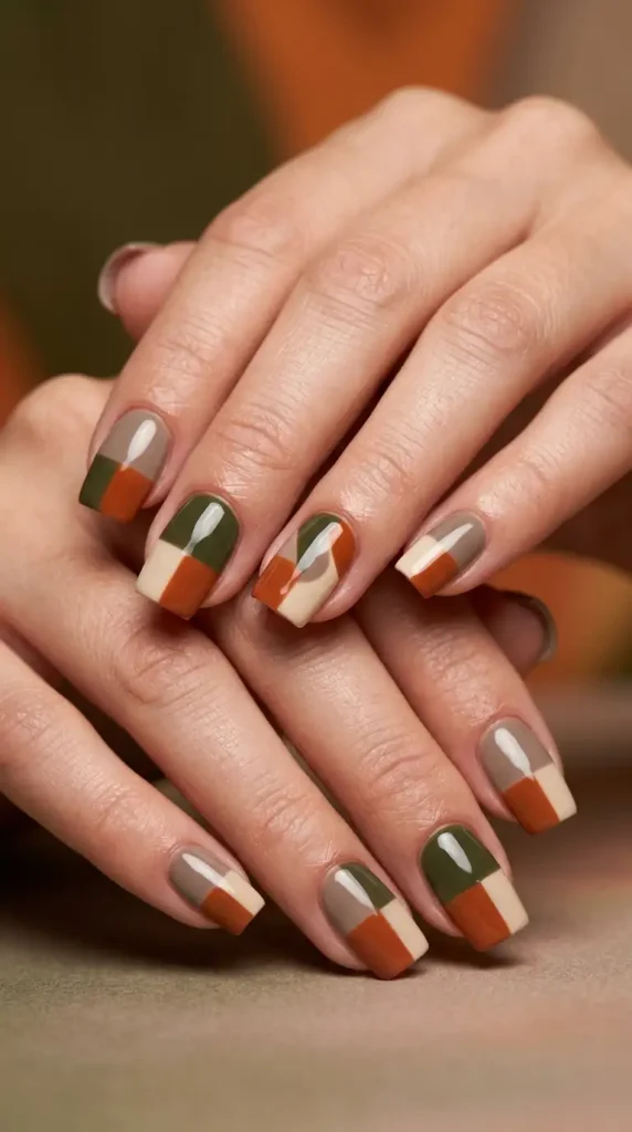 Neutral Fall Color Block Nails