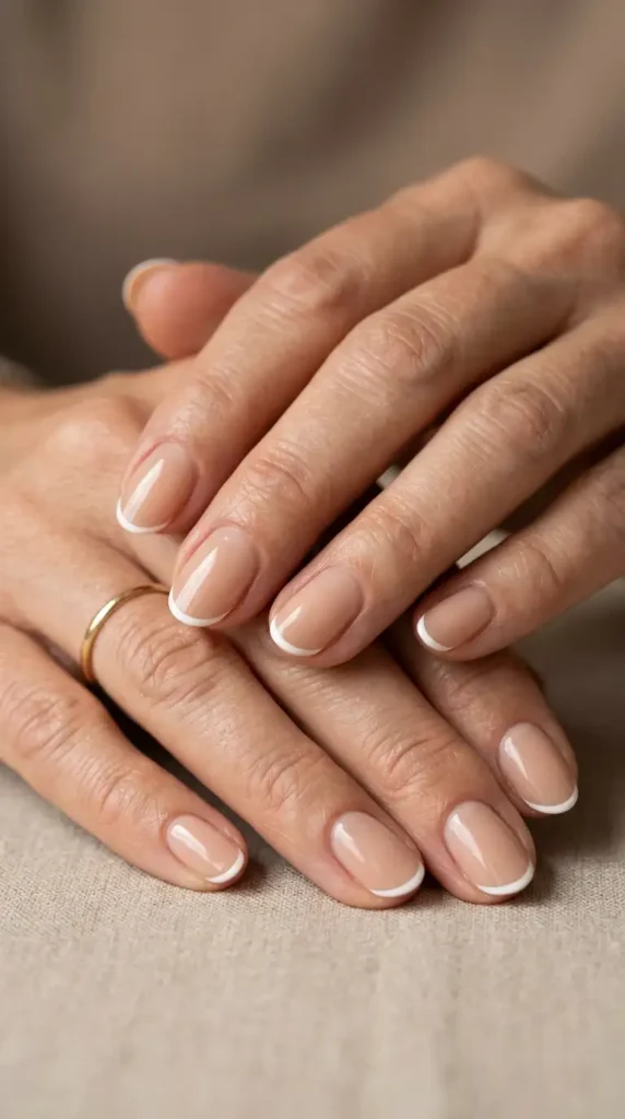 Neutral French Tips with Thin White Lines