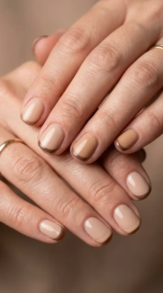 Neutral Latte French Tips with Thin Borders