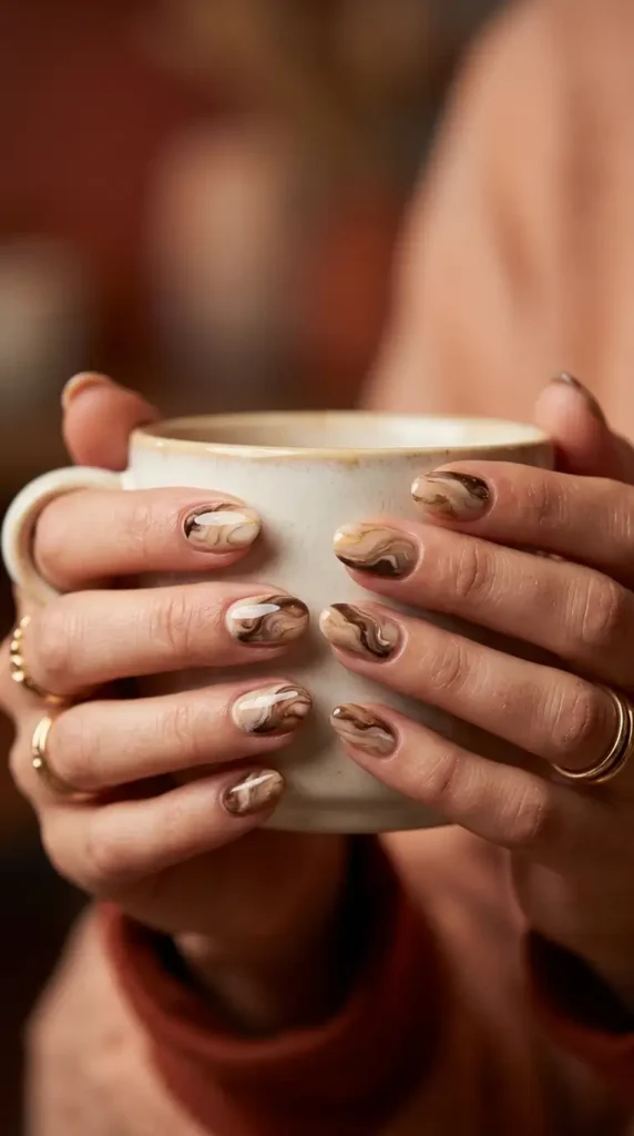 Neutral Latte Marble Nails