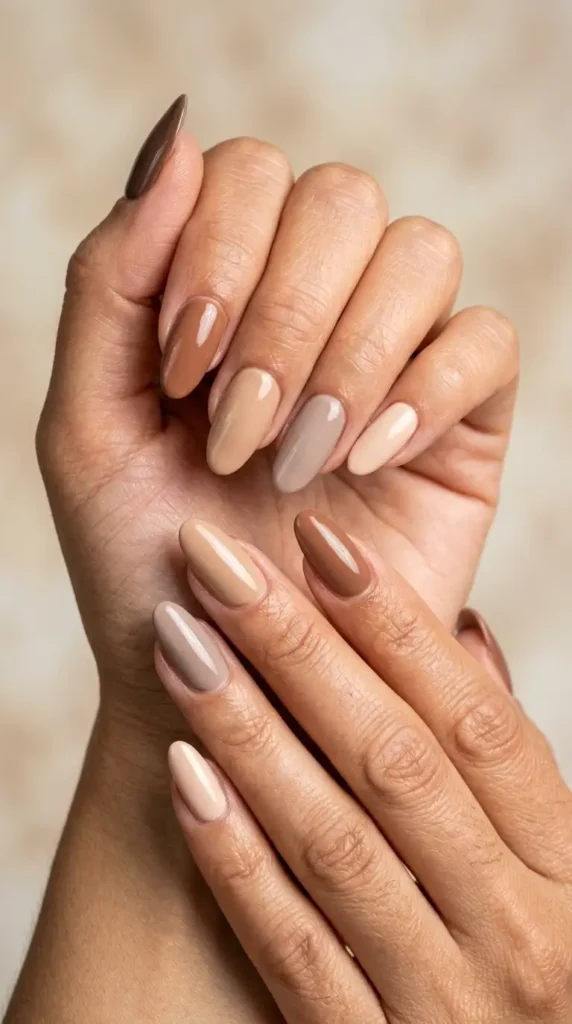 Neutral Latte Skittle Nails