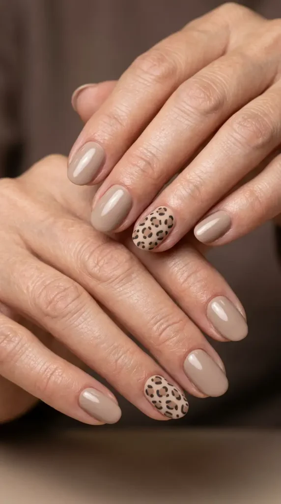 Neutral Leopard Print Accent Nails