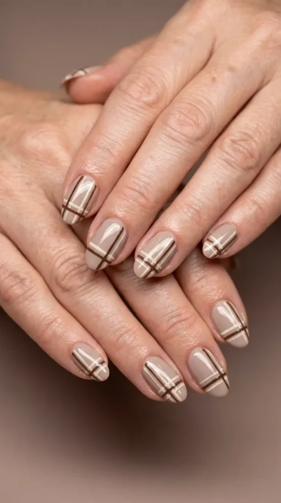 Neutral Plaid Fall Nails