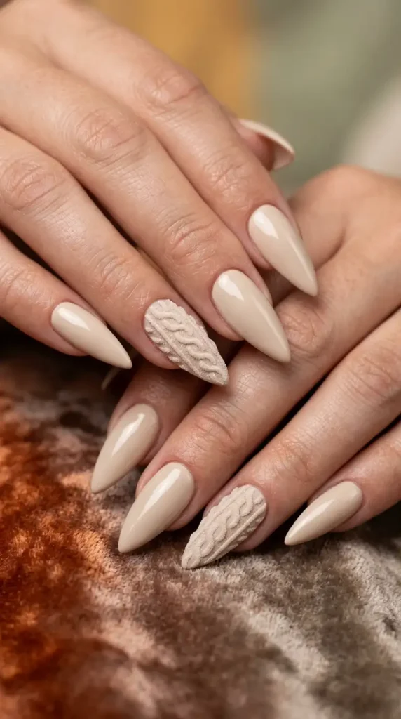 Neutral Sweater Pattern Accent Nails