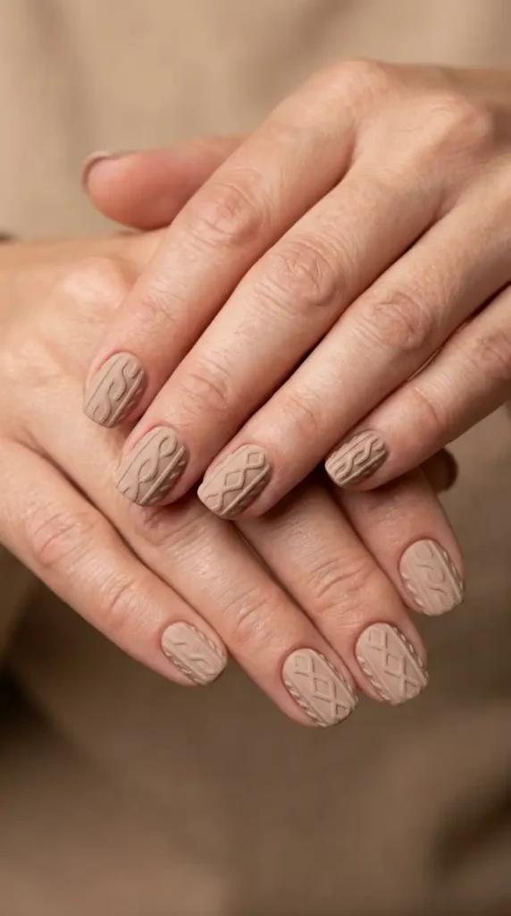 Neutral Sweater Texture Nails