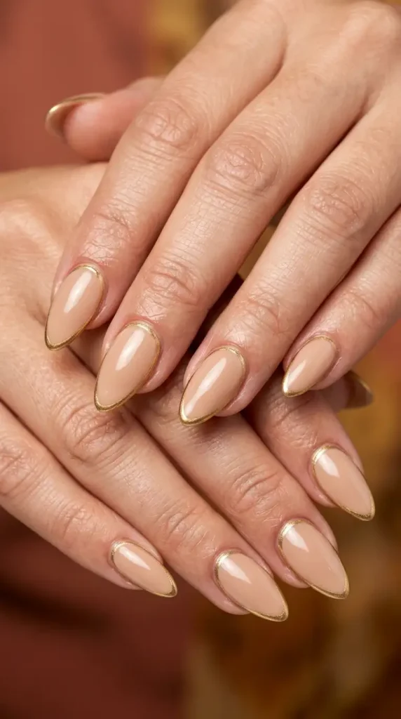 Nude Almond with Gold Outline