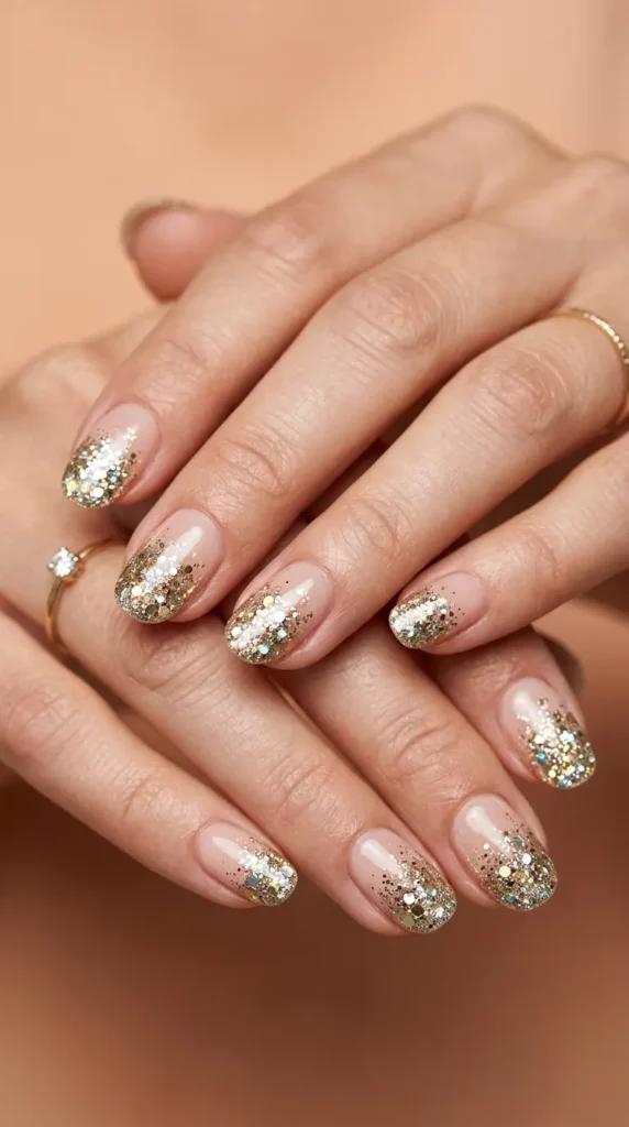 Nude Base with Chunky Glitter Tips