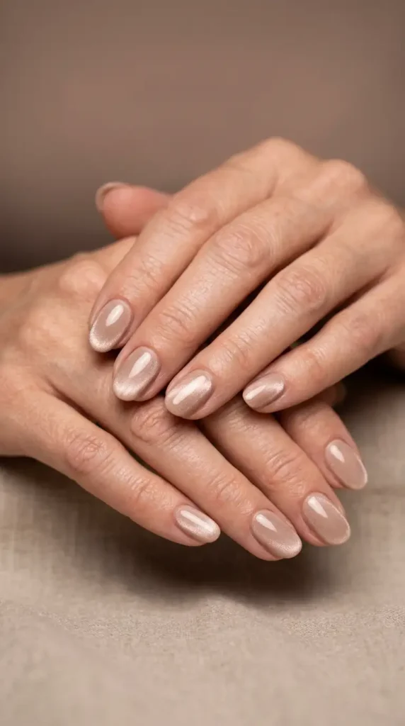 Nude Cat Eye Velvet Nails