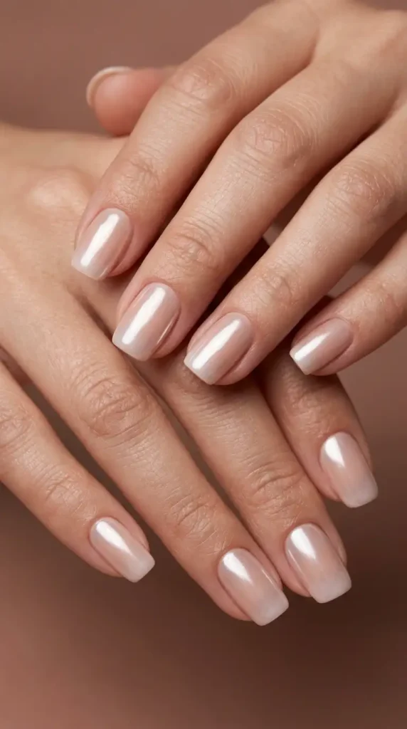 Nude Chrome French Fade Nails