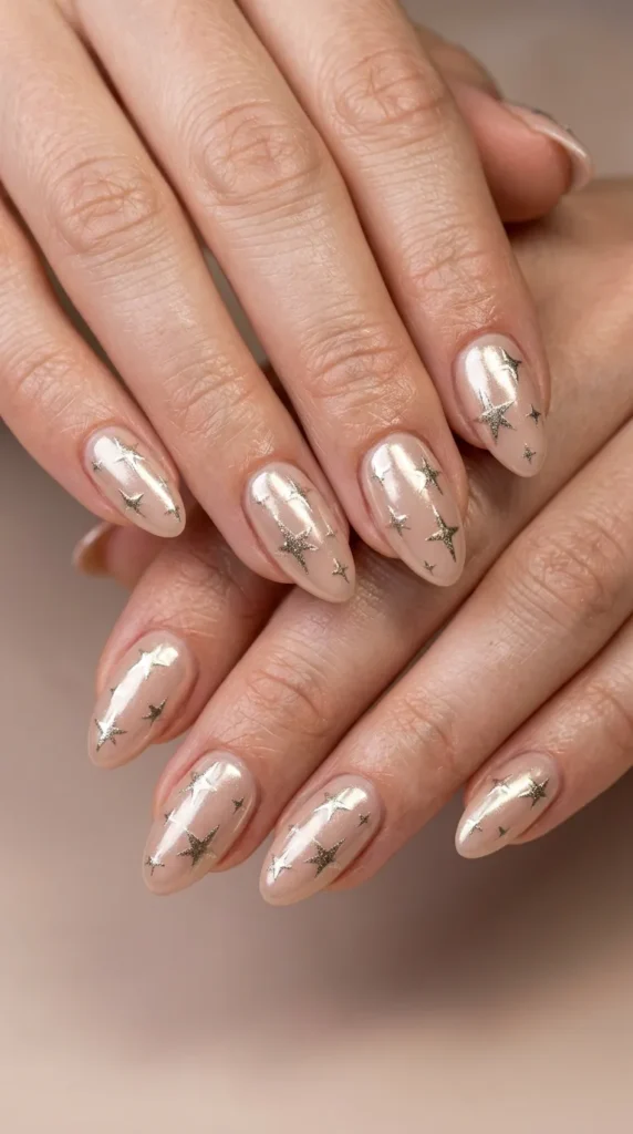 Nude Chrome Star Nail Designs