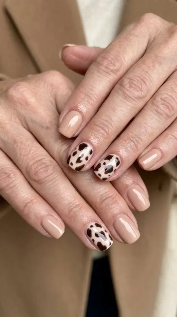 Nude Cow Print Accent Nails