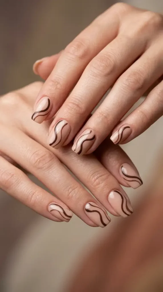 Nude Espresso Wave Nails