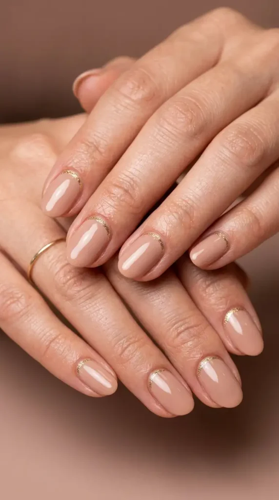 Nude Gel Nails with Gold Cuticle Lines