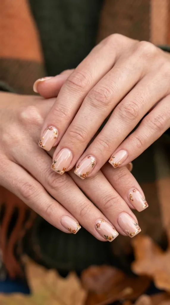 Nude Micro Floral Nails with Gloss Finish
