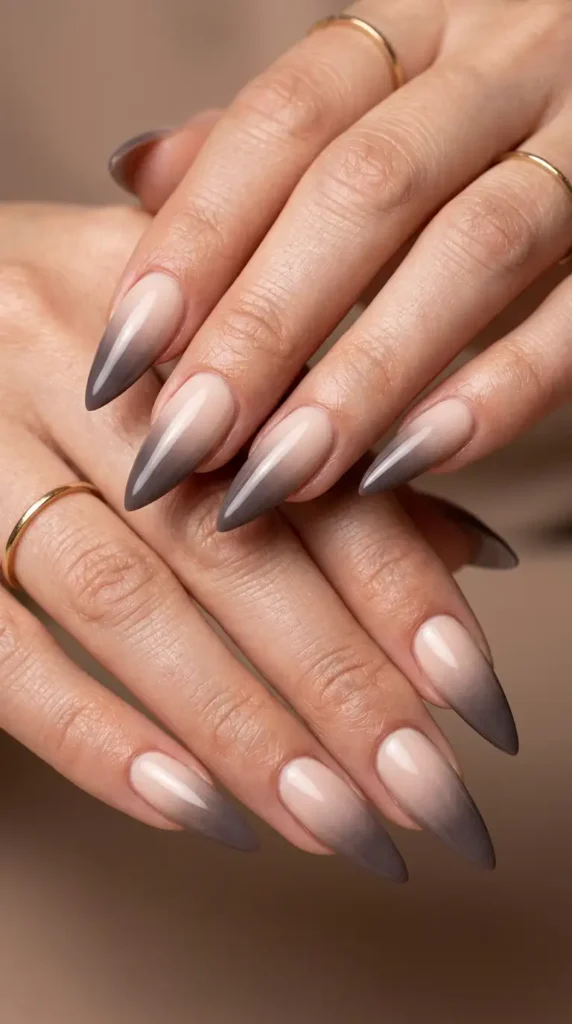 Nude-to-Taupe Ombre Stiletto Nails