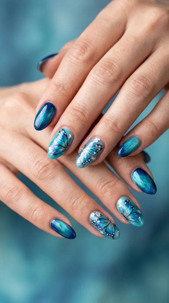 Ocean Blue Butterfly Nails
