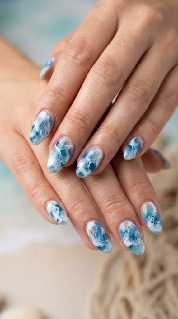 Ocean foam marble nails